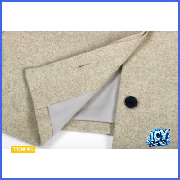 Cropped Wool Blend Pea Coat Button Down Jacket Long Sleeve - Picture 6 of 6